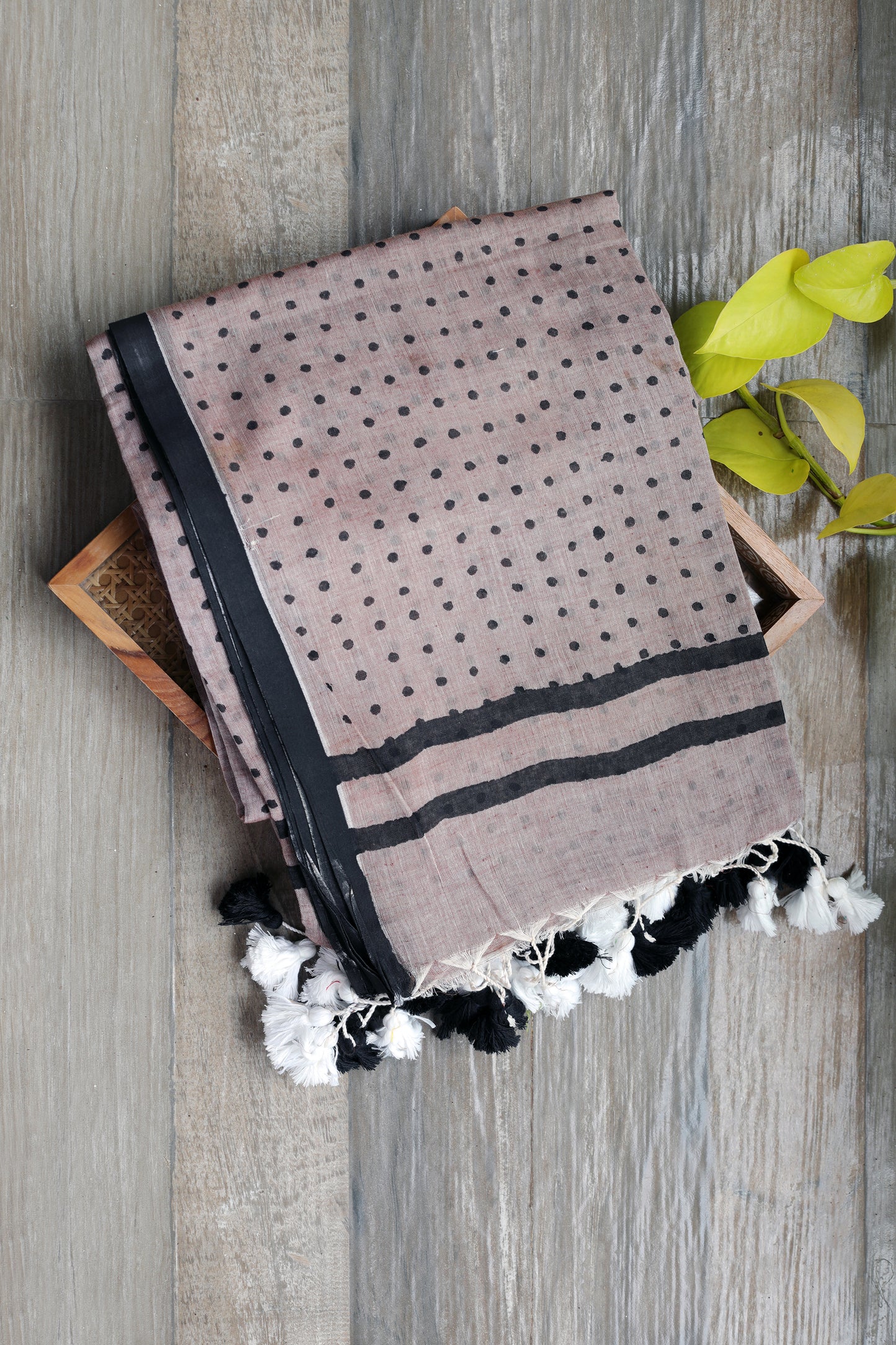 Mul Cotton - Brown with Black Polka Dots