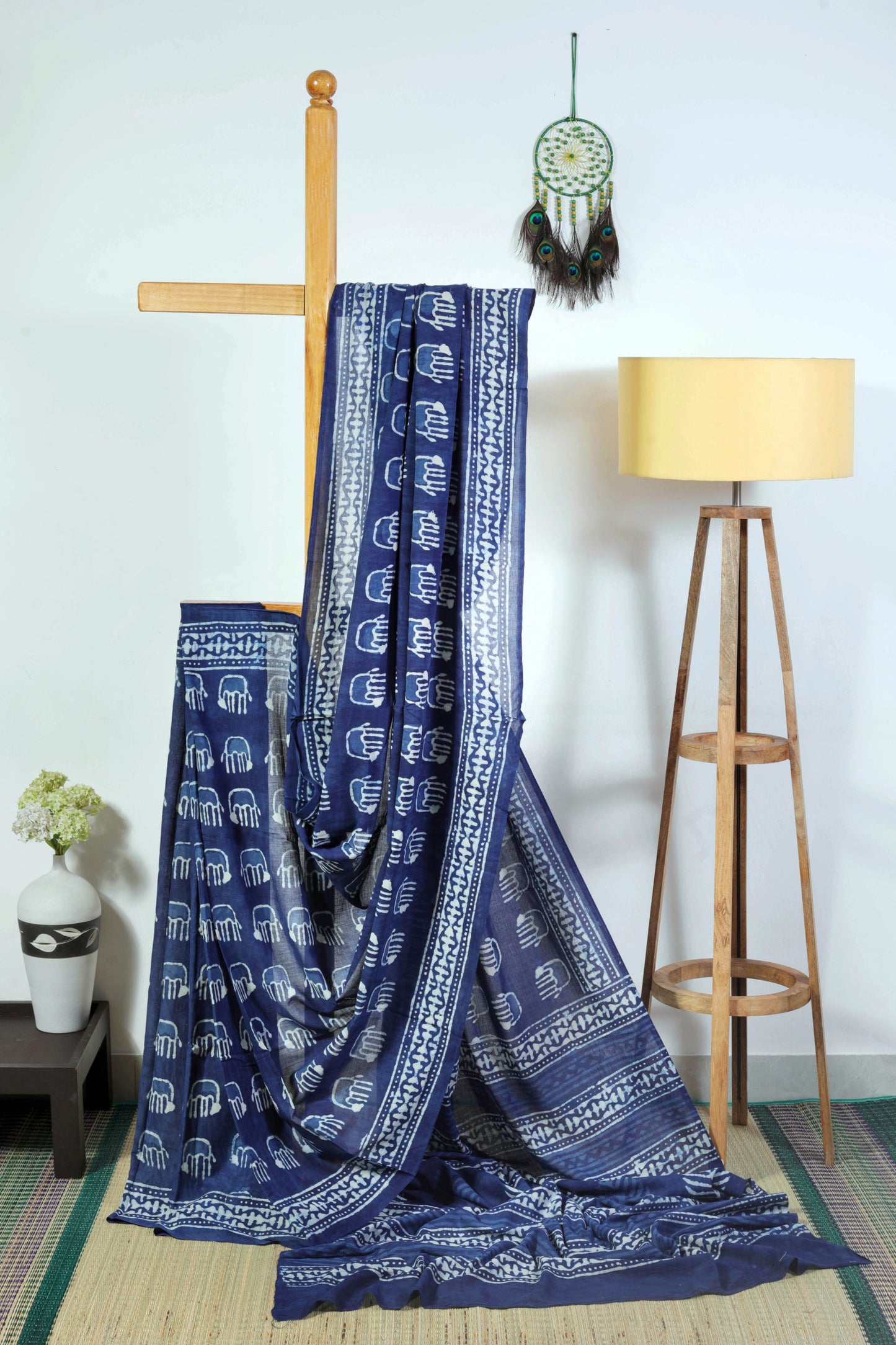 Soft cotton Jaipur block print Dabu - Indigo body with Elephant print