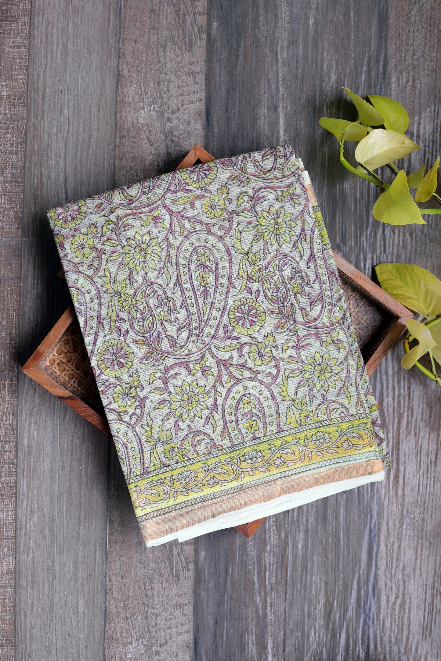 Kota doria Sanganeri - with lemon, green and brown floral prints