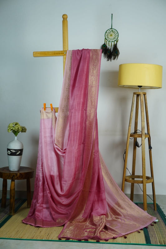 Dola silk - double toned pink with zari work border