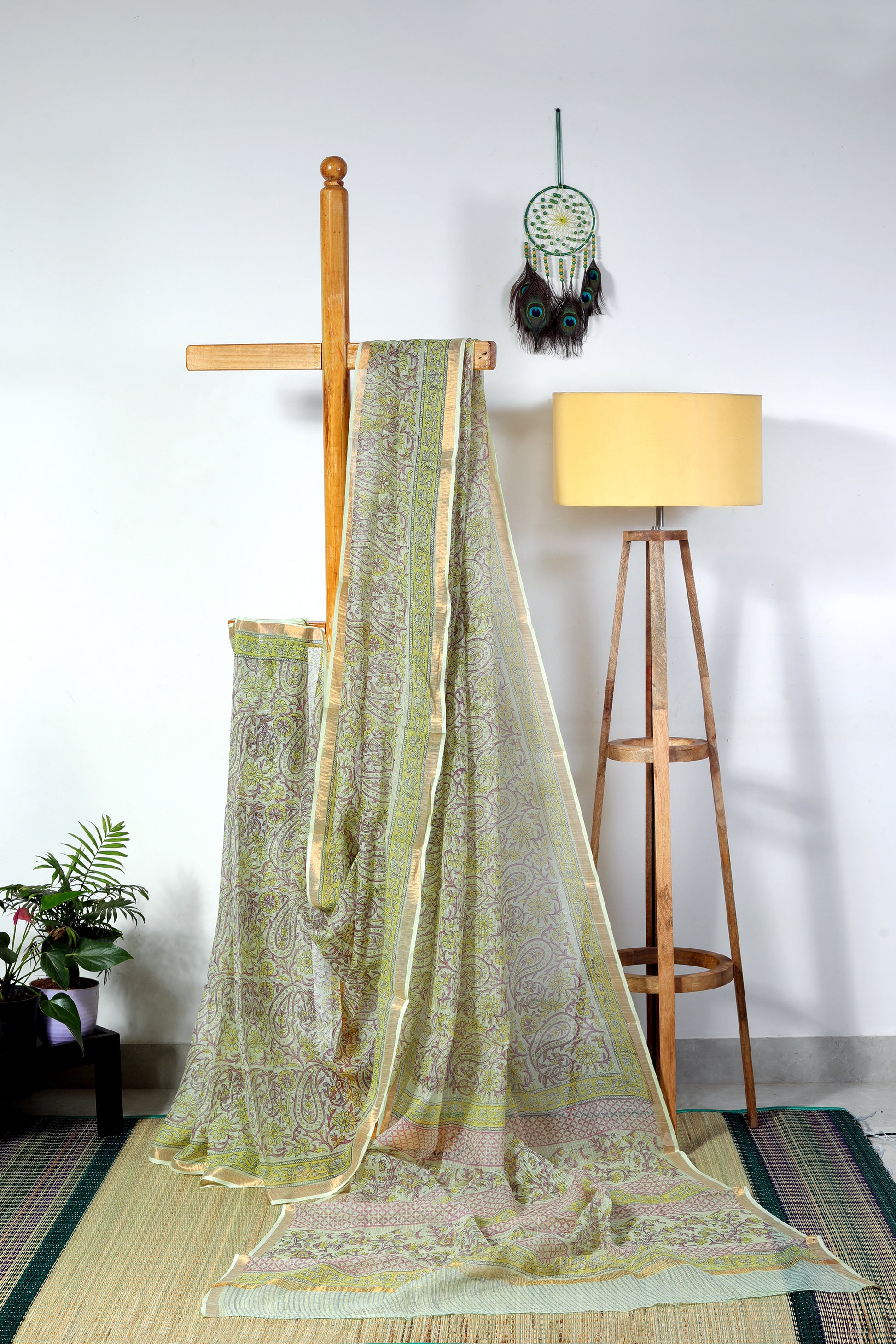Kota doria Sanganeri - with lemon, green and brown floral prints