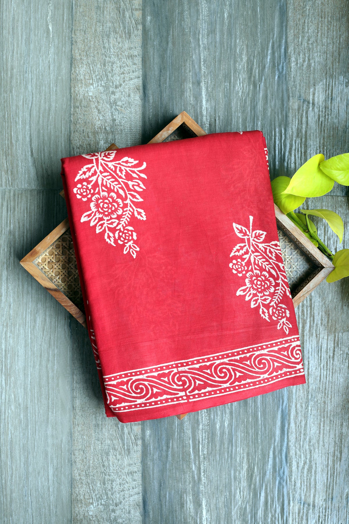 Mul Cotton block prints - Brick red with white