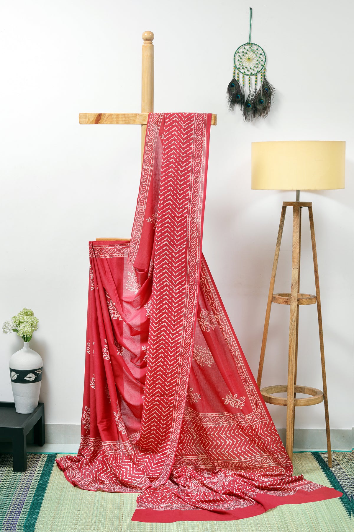 Mul Cotton block prints - Brick red with white