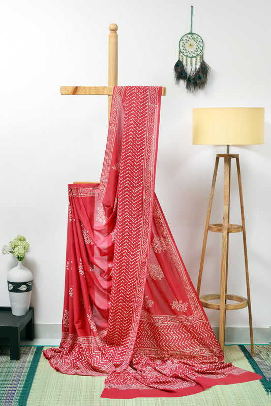 Mul Cotton block prints - Brick red with white