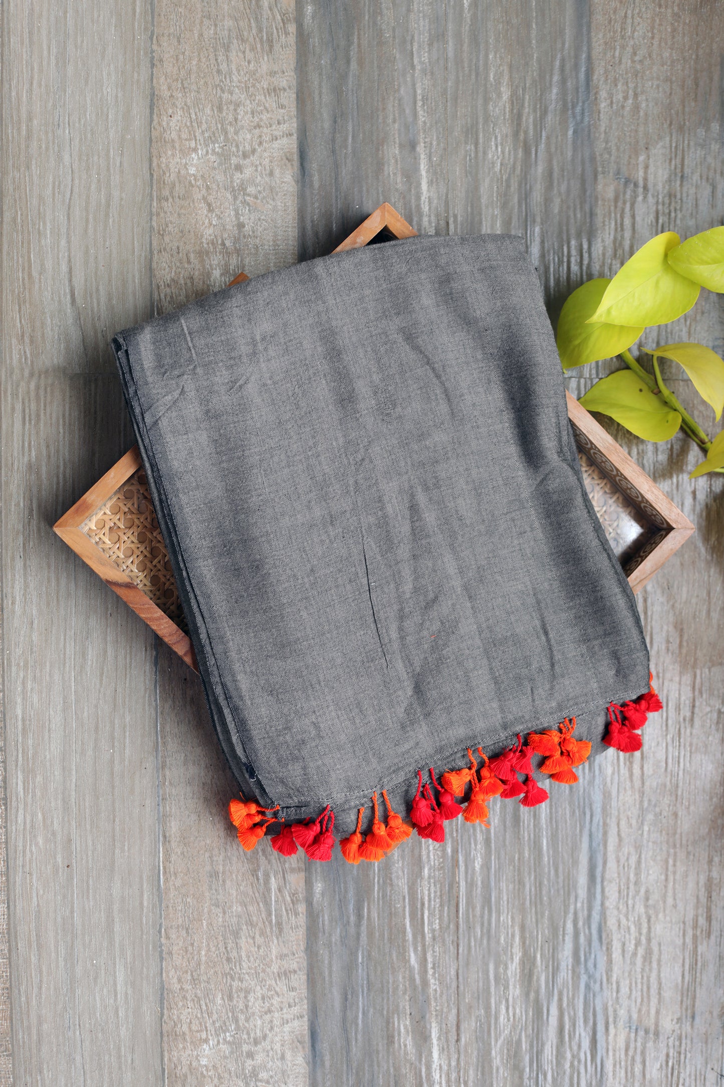 Mul cotton -  modal grey with orange and red tassels