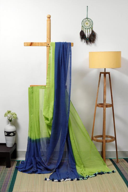 Mul cotton - tie and dye green and blue with multicolored  tassels
