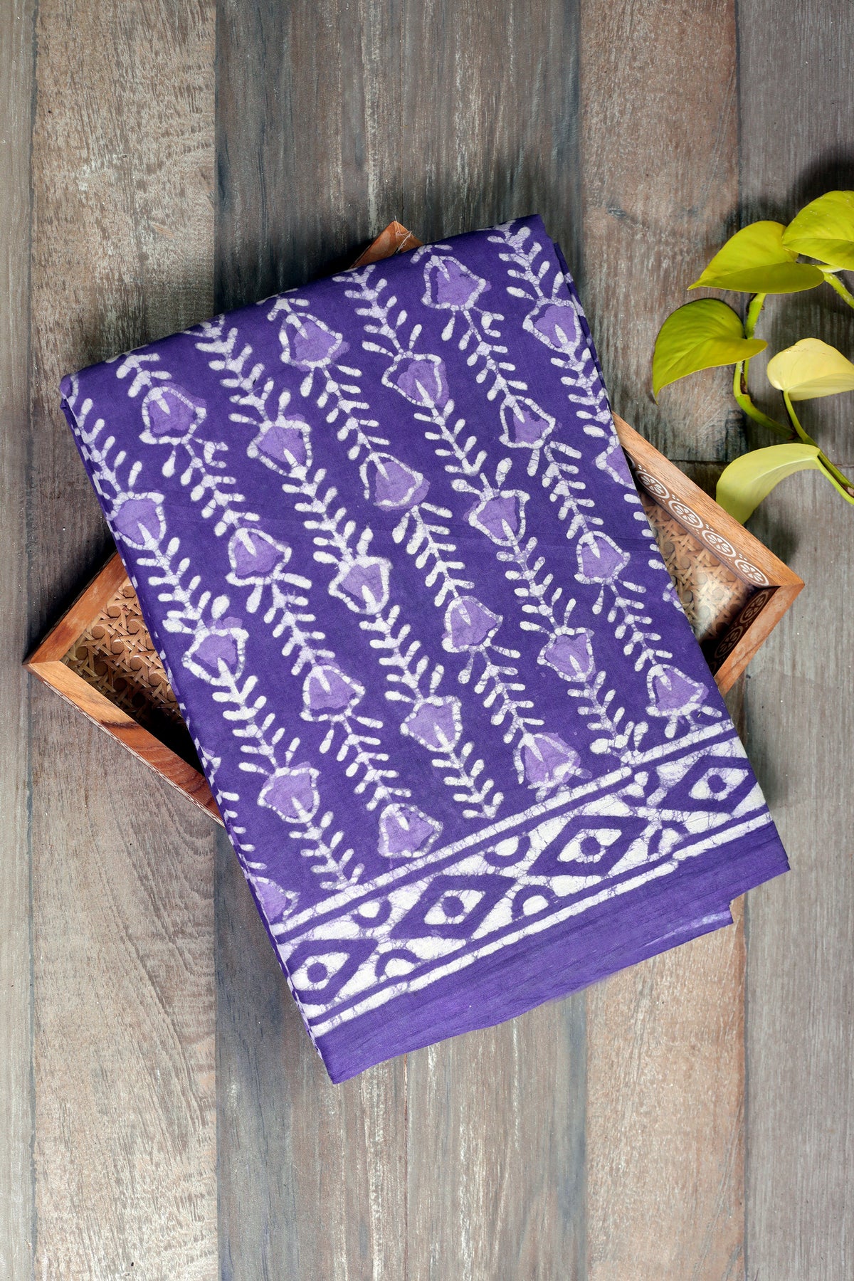 Mul cotton Dabu block prints - Violet and white