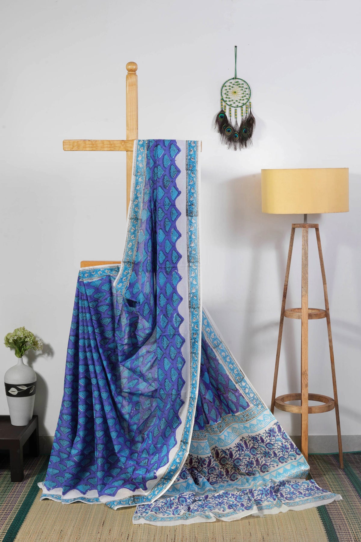 Mul cotton Sanganeri - Violet and blue