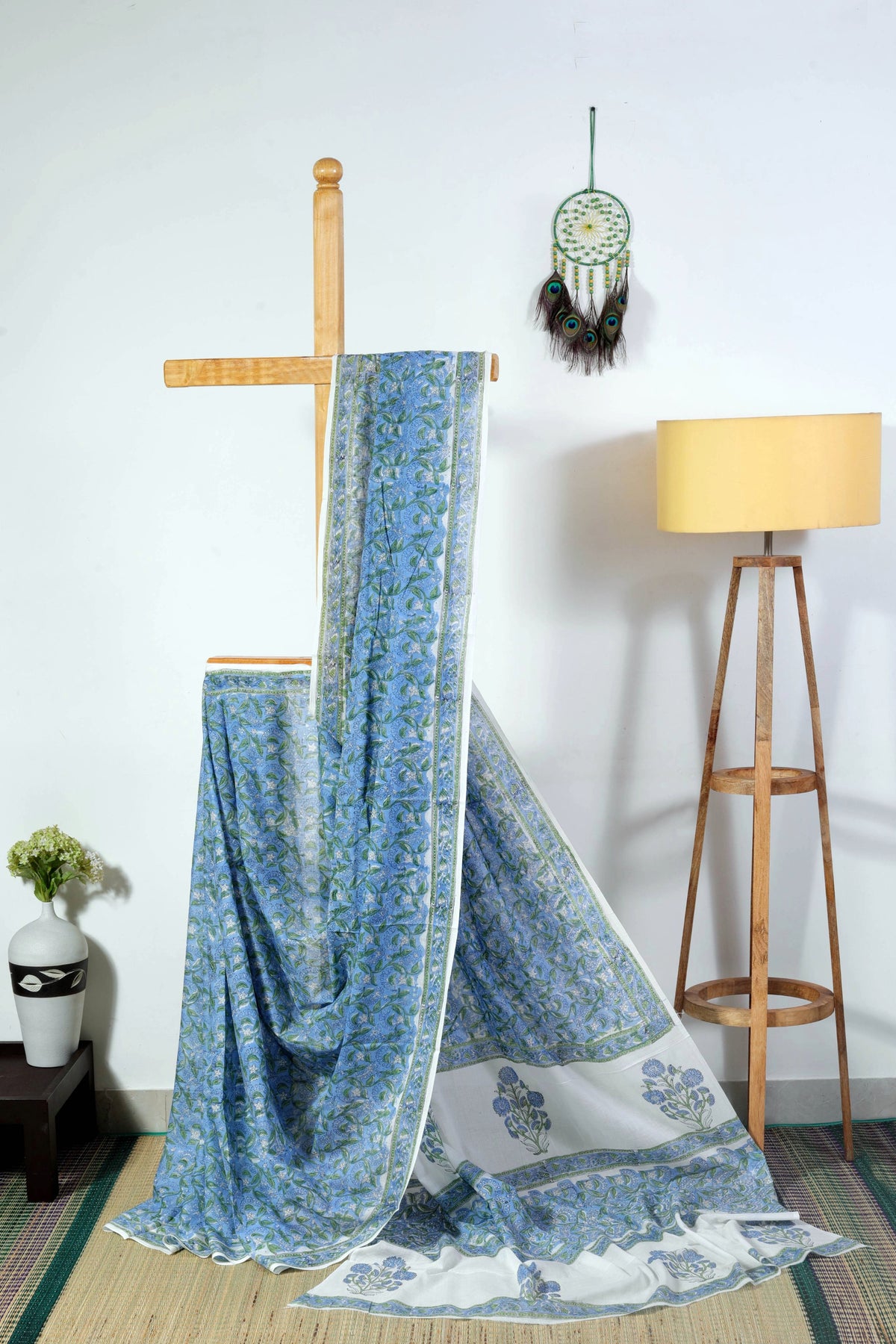 Mul cotton Sanganeri - blue and green