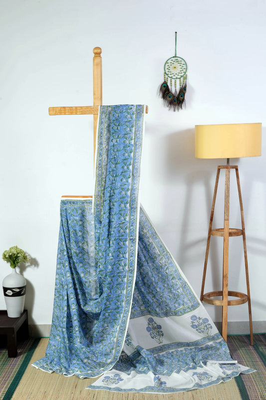 Mul cotton Sanganeri - blue and green