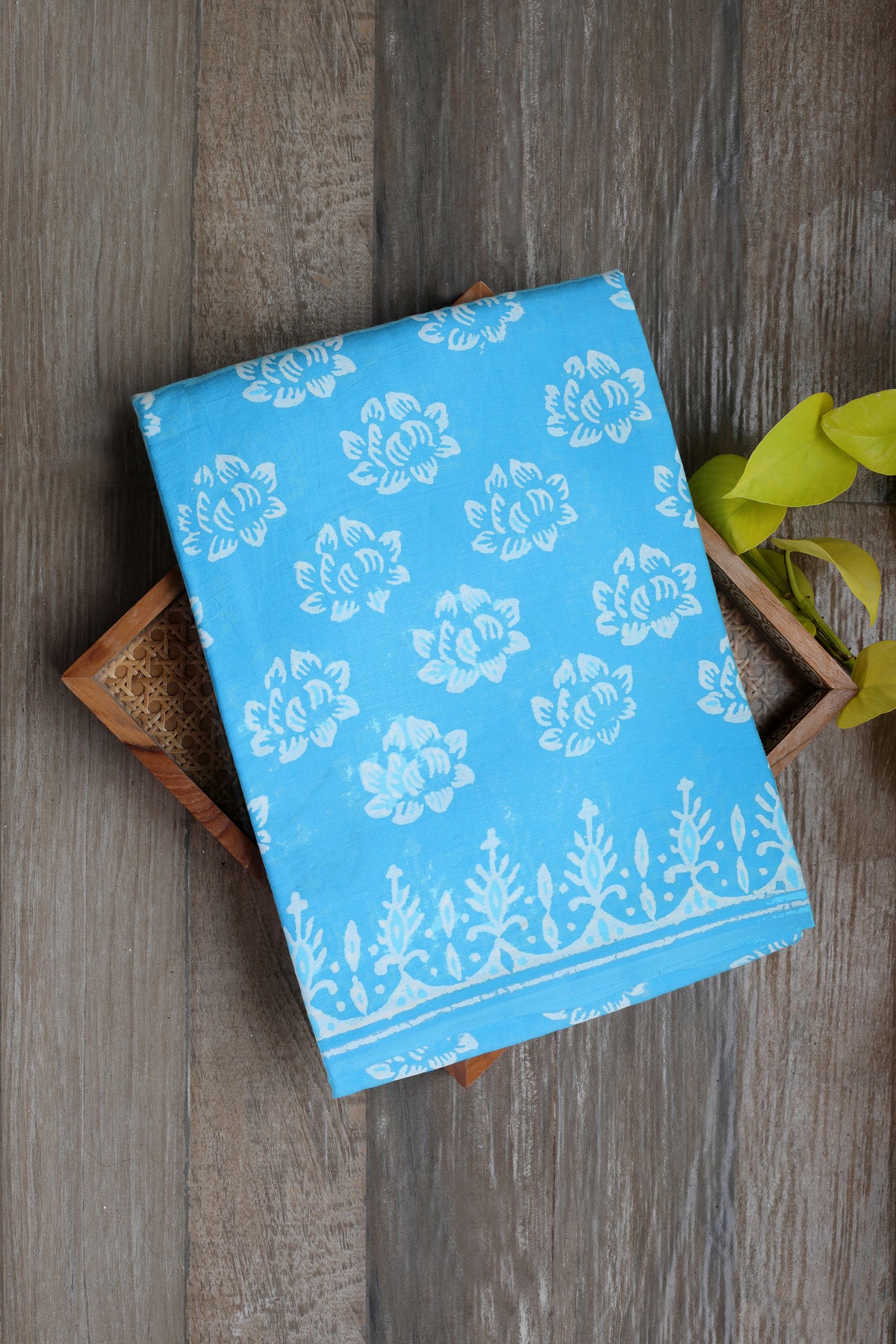 Mul cotton block prints - Sky blue with white