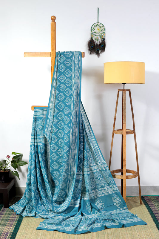 Mul cotton block prints -  dark teal with white