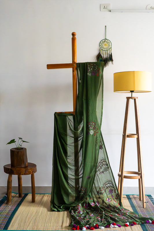 Mul cotton green - katha embroidery