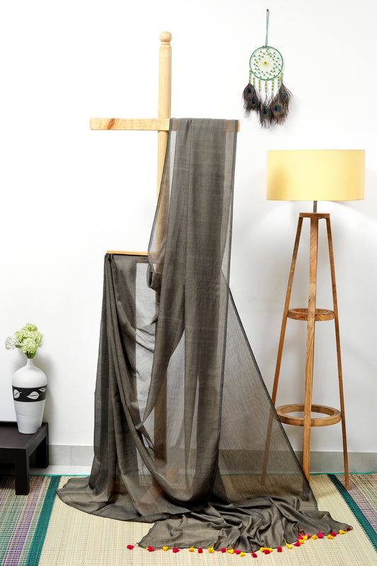 Mul cotton modal -  grey with pink and yellow tassels