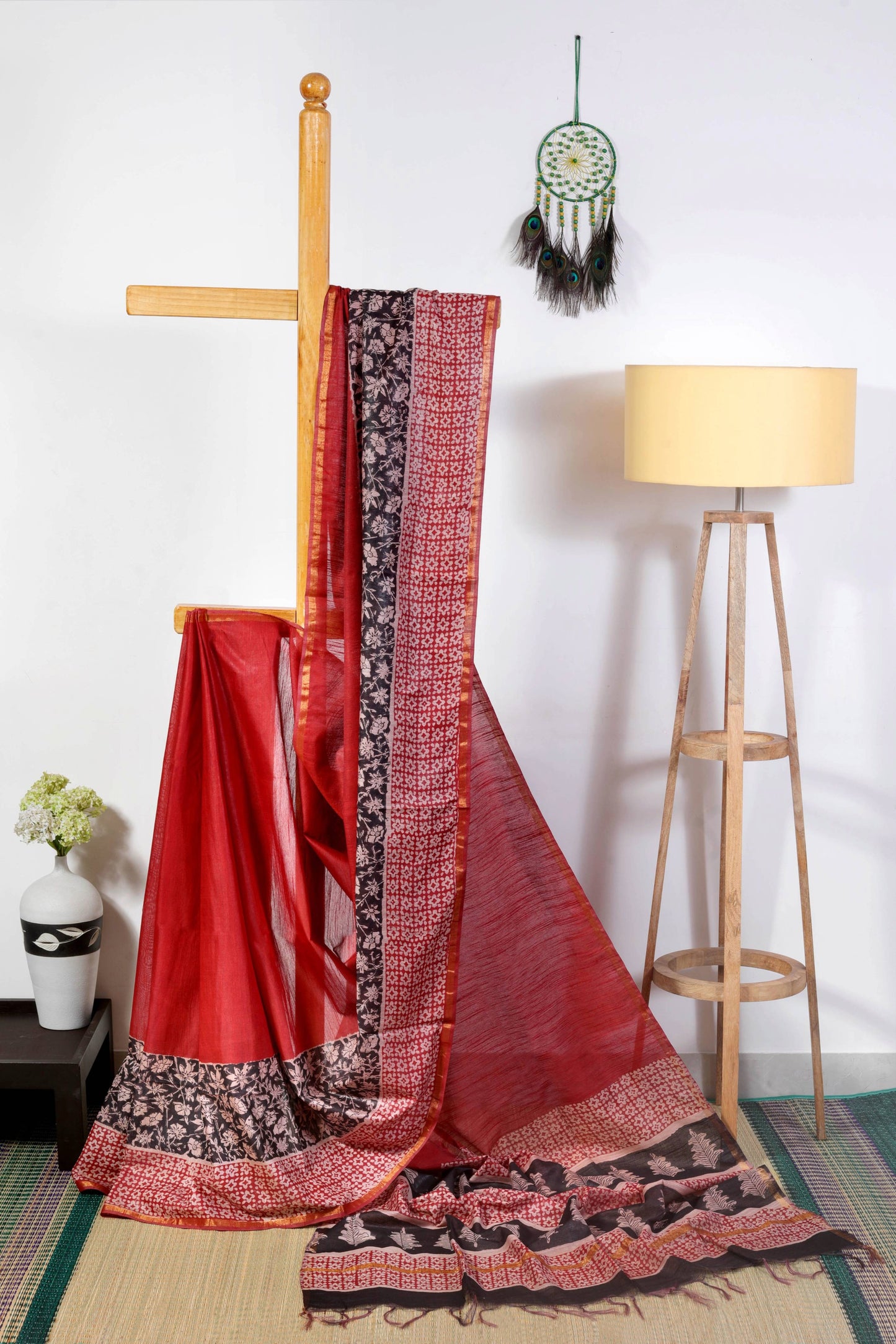Silk blend -  red potai bagru with gold zari