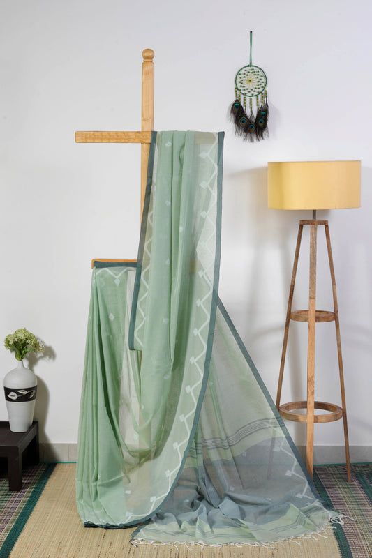 Soft Cotton - Light green and grey Temple border