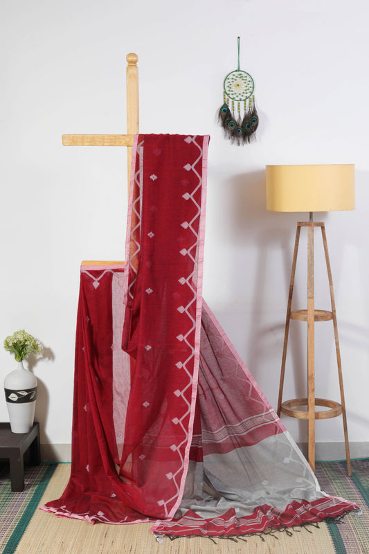 Soft Cotton - Maroon and grey Temple border