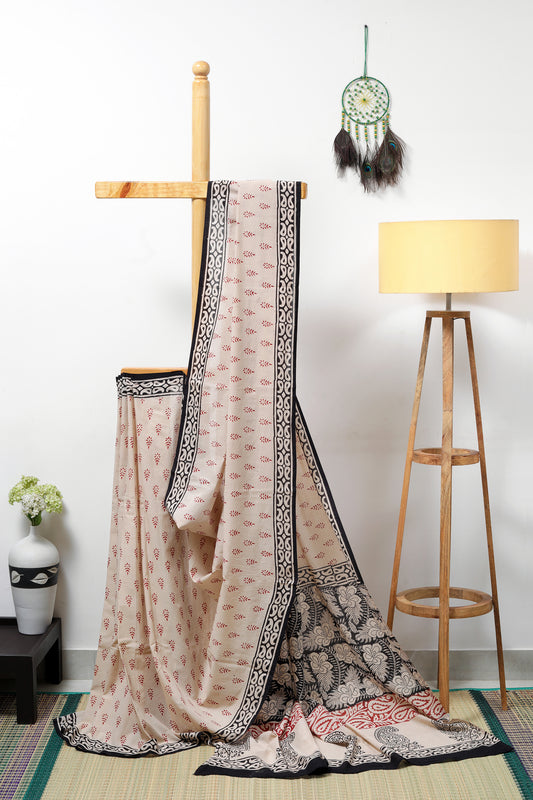 Soft cotton - Bagru block prints in red with a black border
