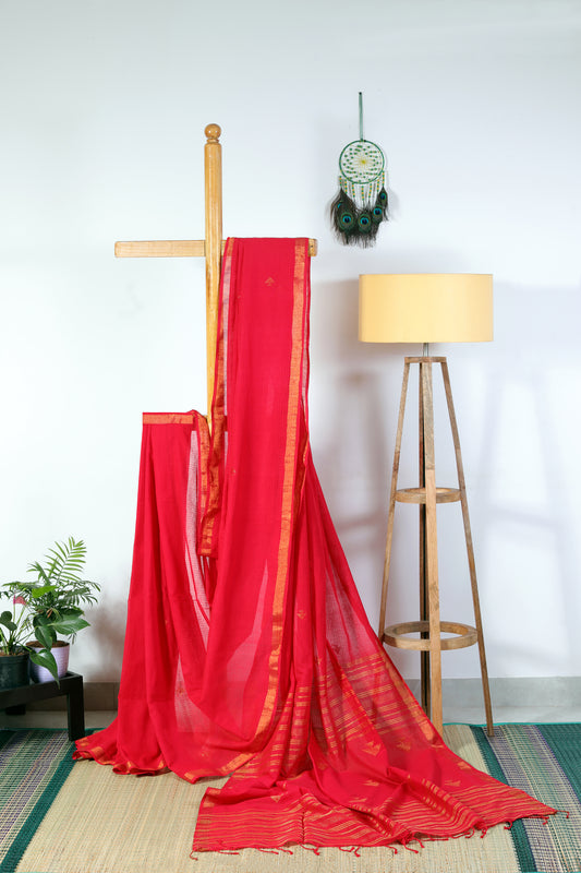 Soft cotton - Red Block with zari