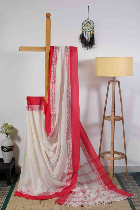 Soft cotton - woven border in red